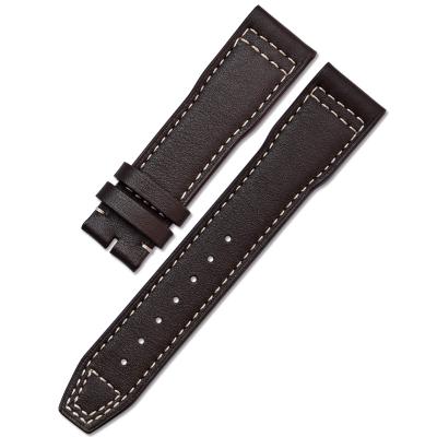 China Replacement IW c Handmade Pilot Black Genuine Leather Watch Strap Band with White Stitching and Orange Lining for sale