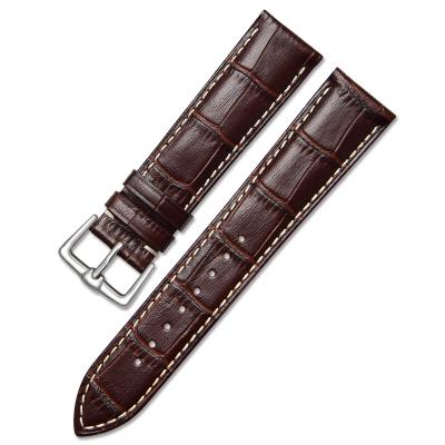 China North America Breathable High Quality Bamboo Calfskin Pattern Matte Dark Brown Business Casual Dress Optional Sizes Watch Genuine Leather Strap for sale