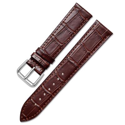 China Top Grade Breathable Leisure Handwork Pattern Bamboo Matte Style Dark Brown Black Thin Watch Strap Genuine Leather Watch Band for sale