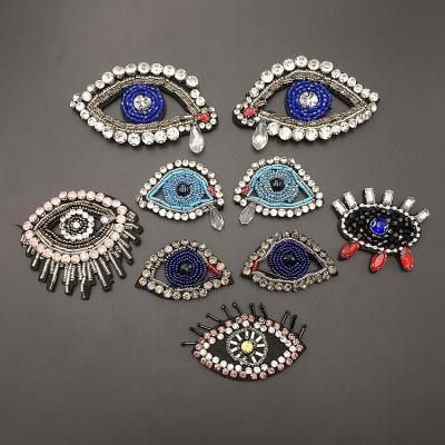 China 3D Rhinestone Bead Eyes Sew On Applique Sew-on Beaded Patch Eye Patches For Jackets for sale