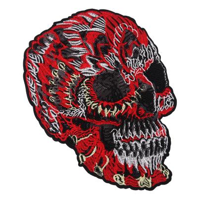 China Viable Skull Design Twill Embroidery Patches Red Skull Iron On Custom Sequin Embroidery Patch Badge For Hoodie for sale