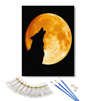 China CLASSIC Custom Paint By Numbers For Adult And Kids Wolf And Moon For Wall Art Home Decoration Acrylic Oil Paint By Numbers for sale