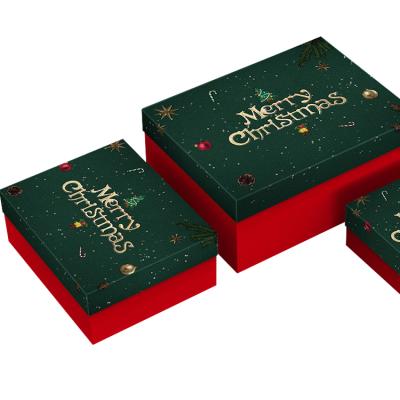 China Recycled Materials Custom Design Printed Green Rigid Cardboard Paper Box Light Film Merry Christmas Gift Packaging Top And Bottom Boxes for sale