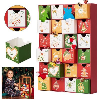 China Custom Logo Drawer Advent Calendar Cardboard Advent Calendar Large Christmas Countdown Gift Recyclable Calendar Candy Box for sale