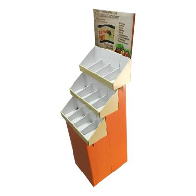 China Wholesale Customized Double Sided Yellow Pantone Logo Multilayer Standing Color Printed Cardboard Display Stand Holder for sale