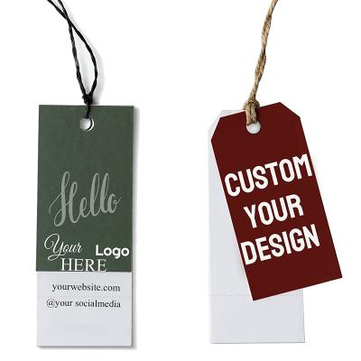 China Custom Recyled Your Logo And Text Price Tags High Grade Garment Tags Cardboard Swing Tickets Colorful Blank Hang Tags for sale