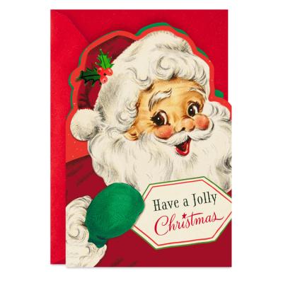 China Global Factory Cartoon Hot Printing Santa Claus Head Art Paper Christmas Red Cute Envelope With Bless Card for sale