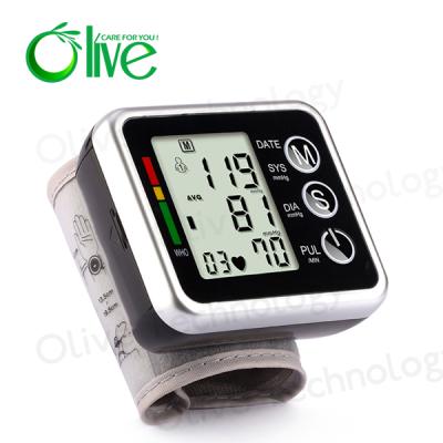 China White Medical Wrist Digital Blood Pressure Monitor 2*99 Sets Olive Big Data Storage Function LCD Screen Class II CE ISO 77.5mmx68mmx30mm for sale