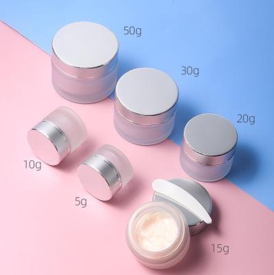 China Cosmetic Glass Jar 5m, 7ml, 10ml, 20ml, 30ml, 50ml, Skin Care Cream Face Cream 100ml Glass Clear Frosted Away For Cream Silver Lid for sale