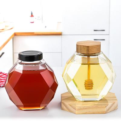 China Preservation 250ml 380ml Honey Glass Jar Wide Mouth Luxury Freshness for Honey Storage with Wooden Dipper for sale