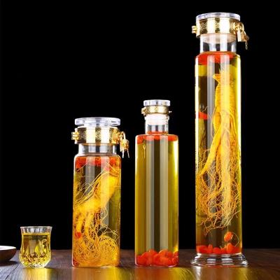 China 500ml 1000ml 1500ml Clear Ginseng High Borosilicate Glass Health Wine Glass Health-preservation Bottle With Package for sale