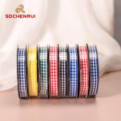 China Beautiful Polyester 9mm Gingham Plaid Checked Ribbon For Accessories Double Face RIBBONS / Scotland Plaid 100% Polyester Gingham for sale