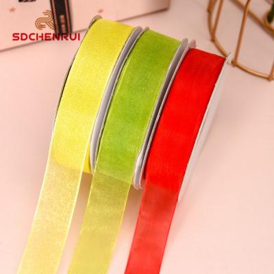 China Wholesale Viable Colored Sheer Ribbon 2.5cm Organza Nylon Material Wrapping For Candy Chocolate Box Basket Decoration for sale