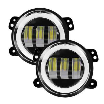 China Truck Lights 12V 4X4 Yellow&White Light+DRL Angel Eye Led Headlights For Cars 15W 4inch Front Bumper Round Fog Driving 95% Offroad for sale