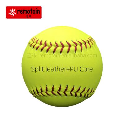 China Custom Logo Professional Softball 12 inch PU&Cork core yellow split leather sports game training softball balls Standard Size Softball for sale