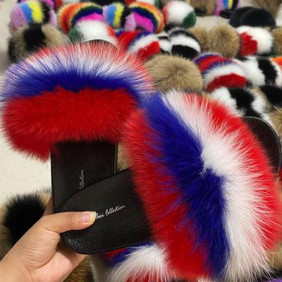 China Fashion trend fashion and high quality baby fur slips faux fox fur slips women fur slippers for sale