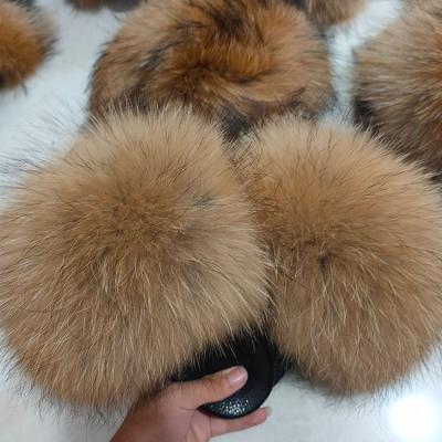 China Hottest Fashion And Ethel Trend Fashion Anderson Fox Fur High Quality Real Slides Orange Fur Slides Women Slippers for sale