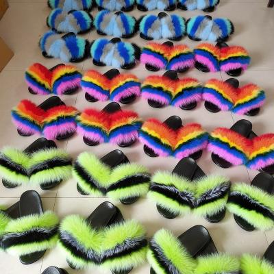 China Fashion Trend Wholesale Price Real Fur Slippers Fast Shipping Wash Soft Fox Fur Slippers for sale