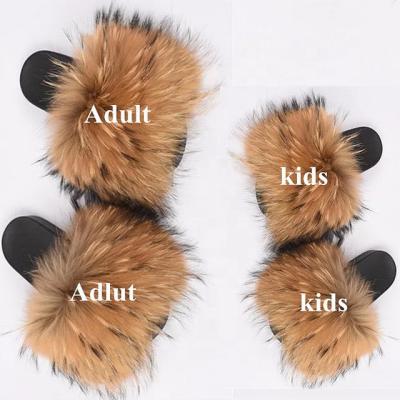 China 2021 Fashion Trend Baby Fur Slides Children's High Quality Fur Slides And Clips Raccoon Fur Slides for sale