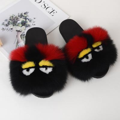 China 2021 Trend Fashion Hairy Fur Slippers Wholesale Women's Cute Fox Monster Fox Fur Slippers for sale