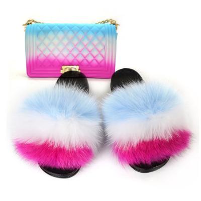 China Fashion trend workmanship good quality furcharm fur slips fox fur slippers fur lady slipper for sale