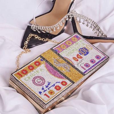 China 2021 custom rhinestone dollar wallet waterproof mobile phone wallet messenger bag clutch bag color bags for sale