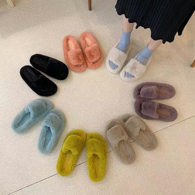 China 2021 fashion trend women's slippers soft and cozy plush rabbit fur slippers comfortable open-toed indoor and outdoor fur slippers for sale