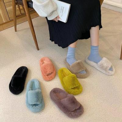 China Wholesale 2021 fashion trend new party style fur slippers fashion soft fur women's rabbit slippers for sale