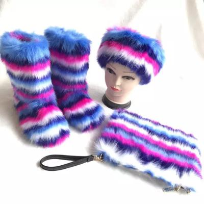 China Factory direct wholesale thermal fur boots with headband and bag fur set women's fur snow boots women for sale