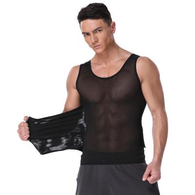 China Antibacterial Men's Body Shaping Vest With Waist And Abdomen Three-breasted Mesh Fabric Body Vest for sale