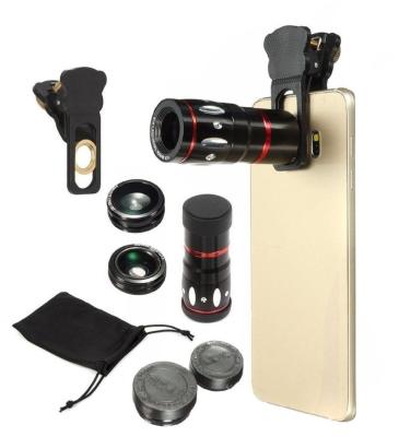 China Metal 4 in 1 Professional HD Mobile Phone Camera Lens Kit Telephoto Lens+Fisheye+Wide Angle+Macro Lens for sale