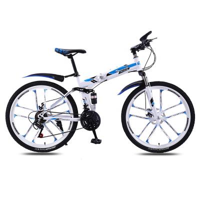 China Mountain Bikes OEM High Carbon Steel Folding Customized Carbon Steel Frame 24 26 Inch Bike Full Disc Brakes Dual Suspension Bike for sale