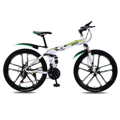 China Wholesale Customized Frame OEM Carbon Steel Foldable Bike High Carbon Steel Folding Bikes Dual Disc Brakes Full Suspension Mountain Bicycle for sale