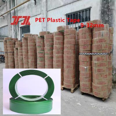 China Plastic packaging tape PET strapping tape  PET plastic steel tape green strapping tape, tension 1500KG for sale