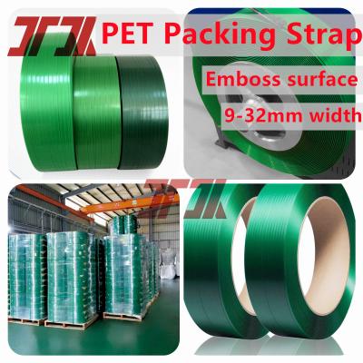 China Speciale grootte zware verpakking groene kleur pet strapping gemaakt van fles vlokken Te koop