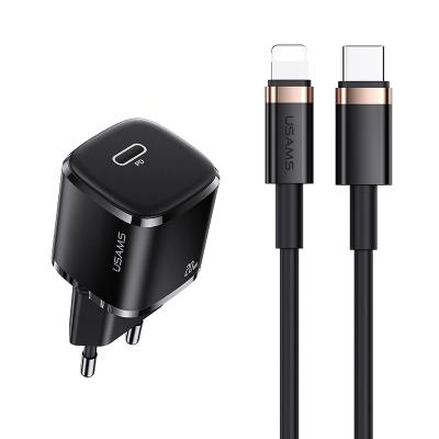 China Mobile Phone USAMS Cargador EU Mini Single Left Charger Palladium Cable 20W Fast Charging Charger For Iphone for sale