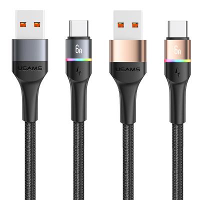 China With Fast Charging Type-C Charger Data Cable Fantastic Colorful Light USAMS 6A USB C Cable Colorful Lightweight Cable For Phone for sale