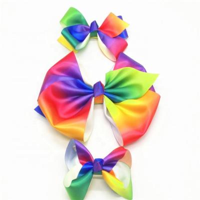 China New Style Hand Made Fashion Custom Made Wholesale Rainbow 8 Inch JoJo Siwa Hair Bows With Clip for sale