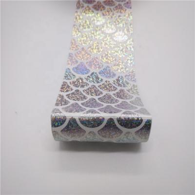 China Sustainable 75mm 3 Inch Wide Silver Foil Fish Scales Grosgrain Ribbon for sale