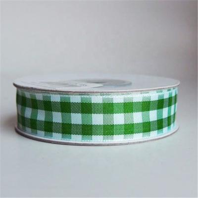 China Factory Price Organza Lattice Plaid Ribbon Flower Gift Wrapping Viable Braid Decoration Plaid Ribbon for sale