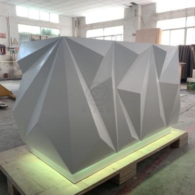 China Custom Reception Modern Fancy White Diamond Shaped Small Reception Desk For Hair Salon for sale