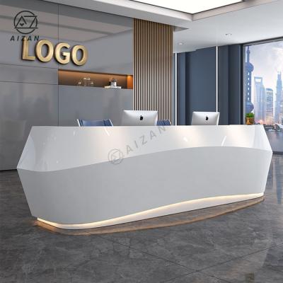 China Expandable Pure White Lacqure Desk Glossy Wood Reception Desk Counter for sale