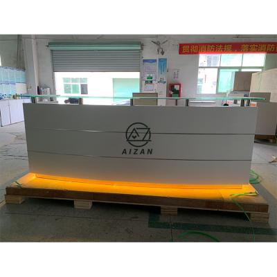 China Modern Luxury Solid Outdoor Extendable Shape Reception Desk Reception Counter Led Reception Table for sale