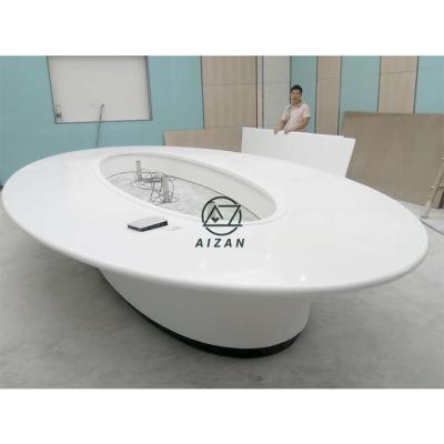 China (Size) adjustable modern desk meeting snow white quartz conference table for sale