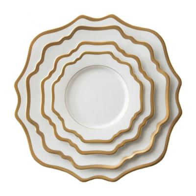 China Wholesale Gold Rim Porcelain Stocked Ceramic Dish For Wedding Hotel And Restaurant for sale