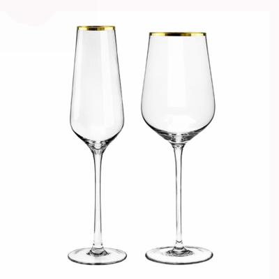 China Cheap and Wholesale High Quality Luxury Gold Wine Rim Wedding Champagne Cup Glass Sets for sale