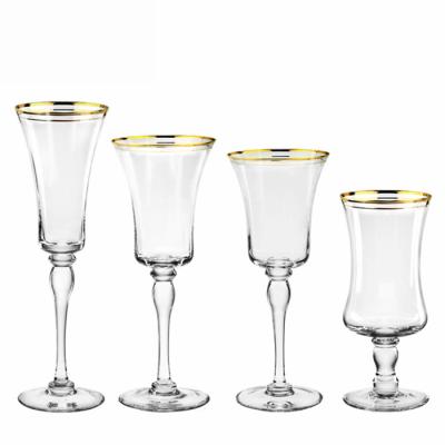 China High quality wine wholesale gold rim champagne fluted glass for wedding rental for sale