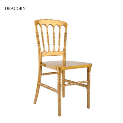 China DEACORY Wholesale Modern Gold Metal Steel Pipe Hotel Restaurant Banquet Napoleon Dining Chairs For Wedding for sale