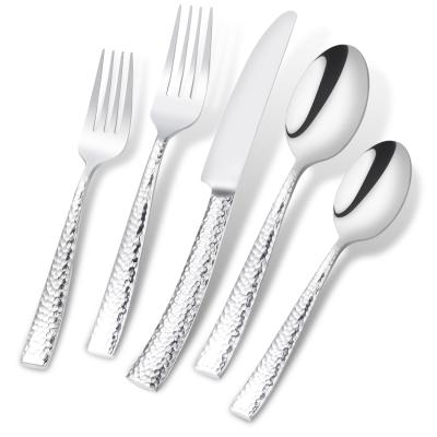 China Sustainable Wholesale Hammered Stainless Steel Restaurant Cutlery Set To Wedding Rental for sale