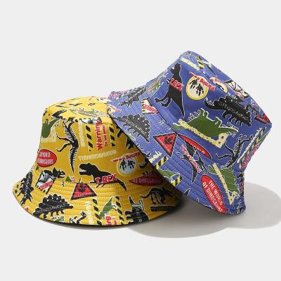 China Sun Protect 2022 New Coming Available Reversible Cartoon Dinosaur Bucket Hat 3 Colors for sale